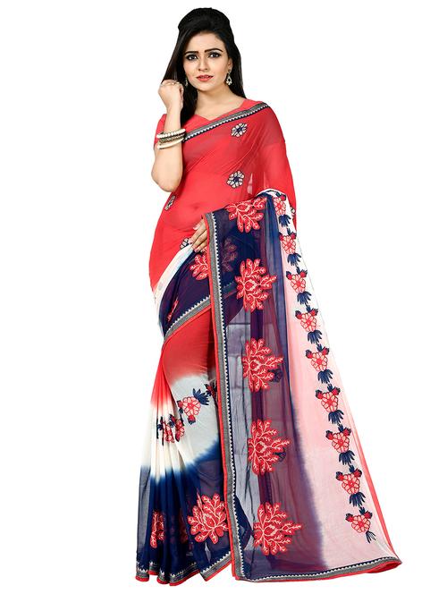 floral print embroidered saree with blouse - 16885317 - Very Small Image - 1