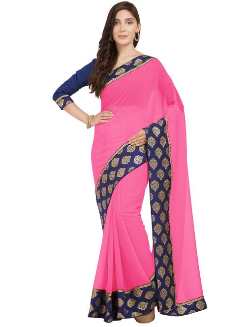 solid bordered saree with blouse - 16885326 - Very Small Image - 1