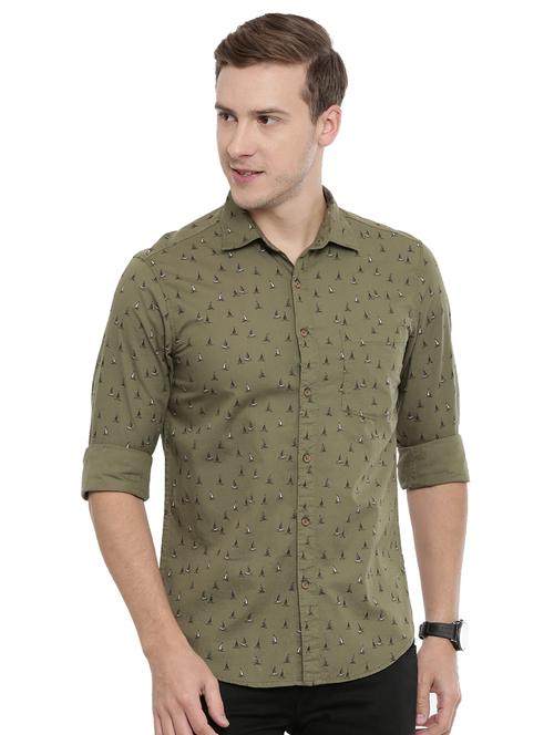 olive green printed casual shirt - 16886246 - Very Small Image - 1