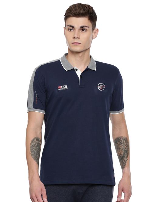 navy blue color block collared t-shirt - 16886384 - Very Small Image - 1