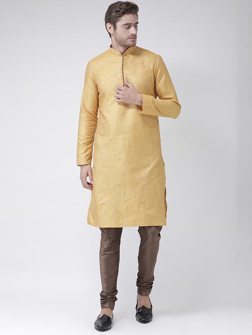 yellow silk blend long kurta - 16886623 - Very Small Image - 1