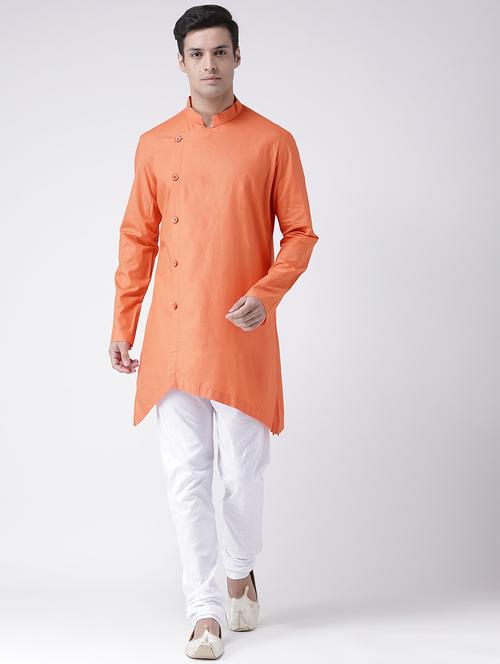 orange solid asymmetric kurta - 16886627 - Very Small Image - 1