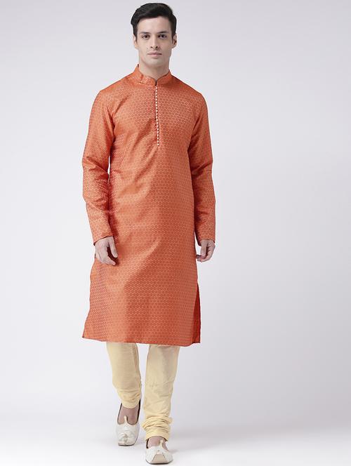 orange silk blend long kurta - 16886639 - Very Small Image - 1