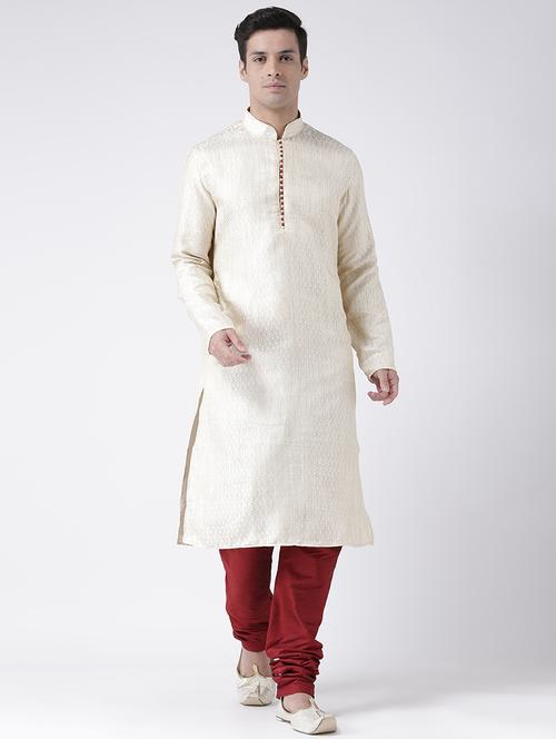 white silk blend jacquard long kurta - 16886646 - Very Small Image - 1