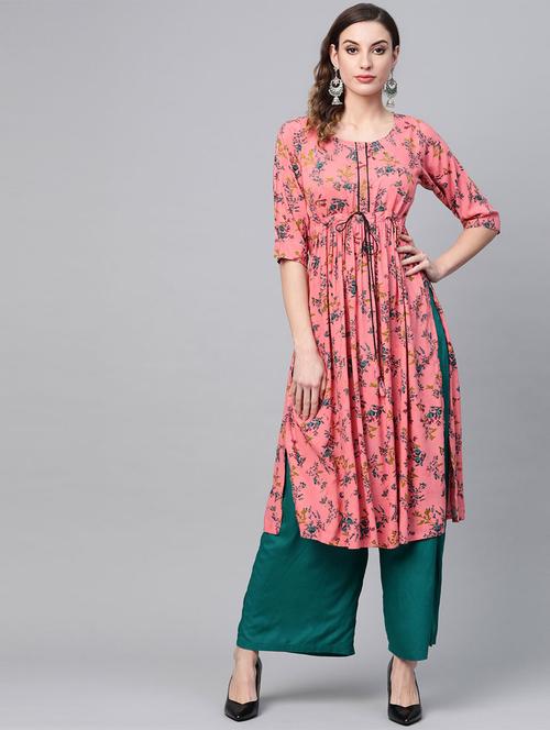 pink rayon aline kurta - 16886677 - Very Small Image - 1