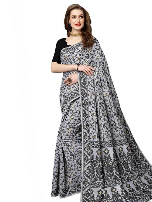 floral jamdani saree with blouse - 16889518 - Very Small Image - 1