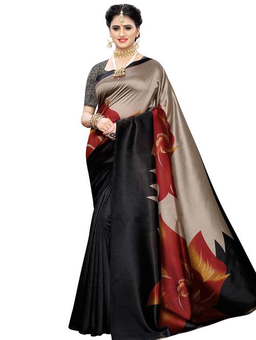 floral print mysore silk saree with blouse - 16889526 - Very Small Image - 1