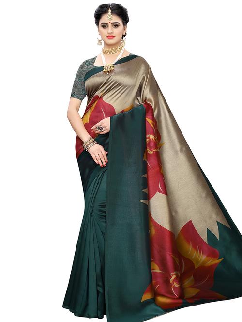 floral print mysore silk saree with blouse - 16889527 - Very Small Image - 1
