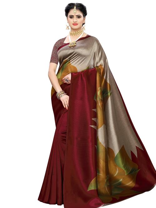floral print mysore silk half & half saree with blouse - 16889528 - Very Small Image - 1