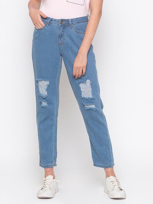 high rise distressed jeans - 16889599 - Very Small Image - 1