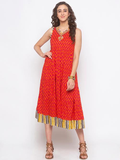v-neck printed a-line dress - 16889804 - Very Small Image - 1
