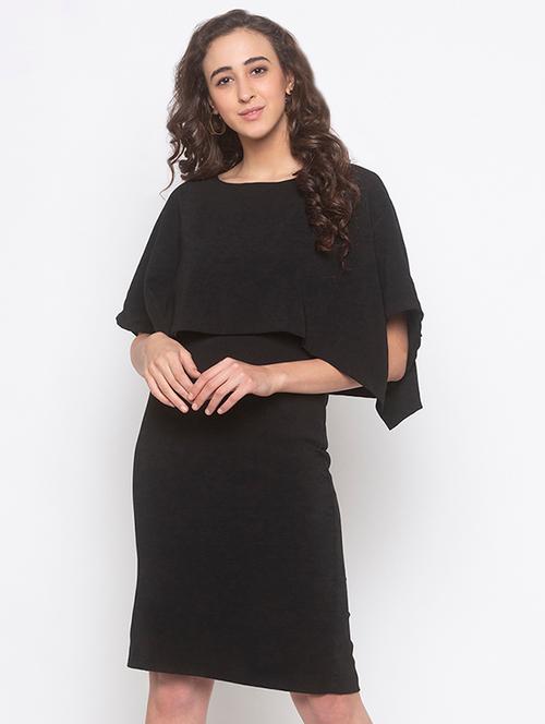 cape sleeved solid bodycon dress - 16889890 - Very Small Image - 1