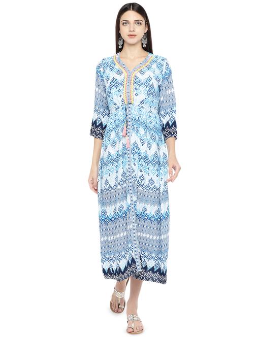 embroidered detail printed a-line dress - 16889896 - Very Small Image - 1