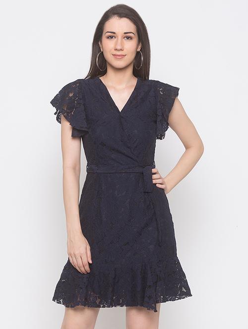tie front laced fit & flare dress - 16889899 - Very Small Image - 1