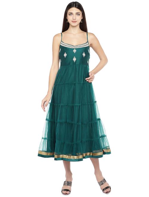 green viscose empire line ethnic dress - 16889908 - Very Small Image - 1