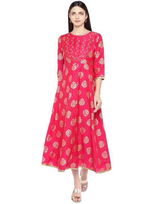 pink cotton empire line ethnic dress - 16889910 - Very Small Image - 1