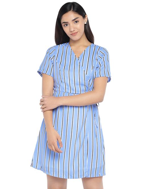 overlap neck striped wrap dress - 16889924 - Very Small Image - 1