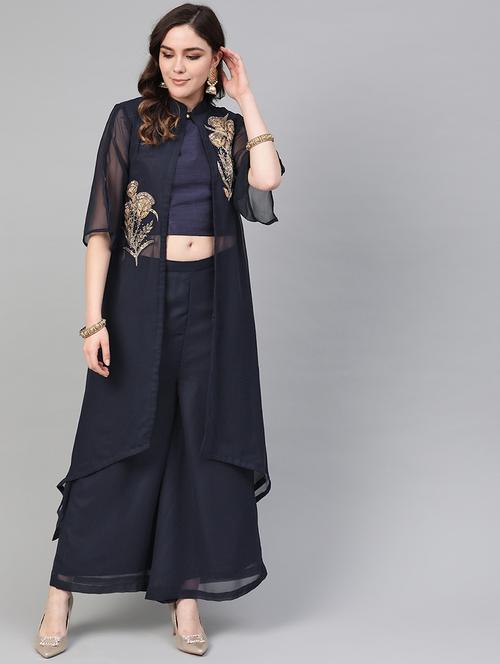 embroidered kurta palazzo set - 16889981 - Very Small Image - 1