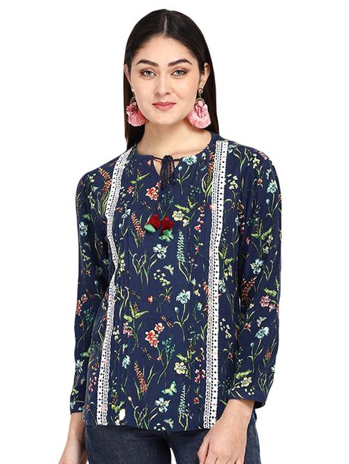 tie up neck floral top - 16890112 - Very Small Image - 1