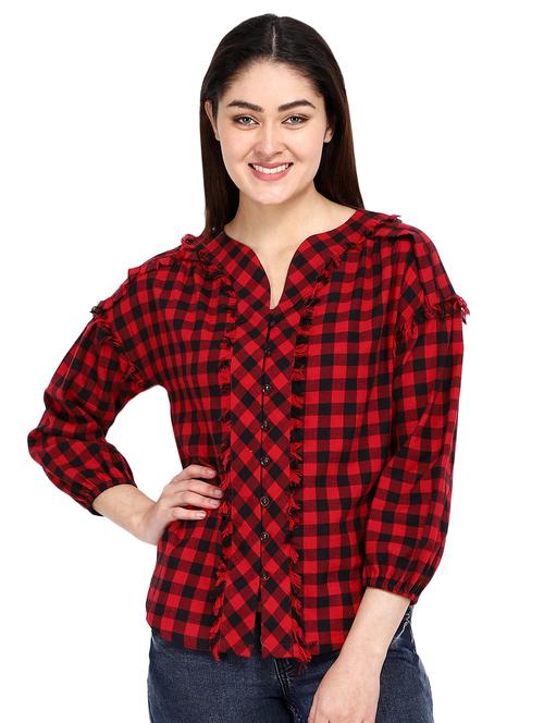 fringe detail checkered top - 16890116 - Very Small Image - 1