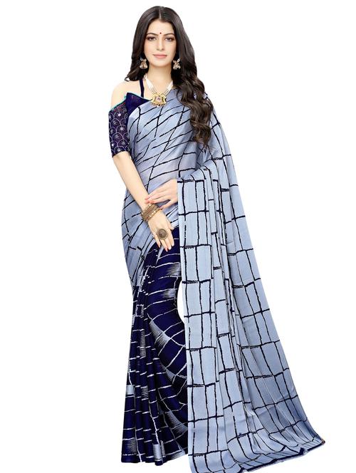 checkered half and half saree with blouse - 16890495 - Very Small Image - 1