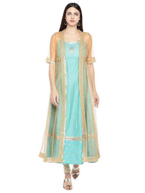 foil print layered kurta - 16890818 - Very Small Image - 1