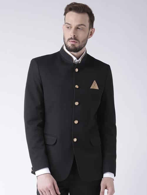 black solid bandhgala blazer - 16891120 - Very Small Image - 1
