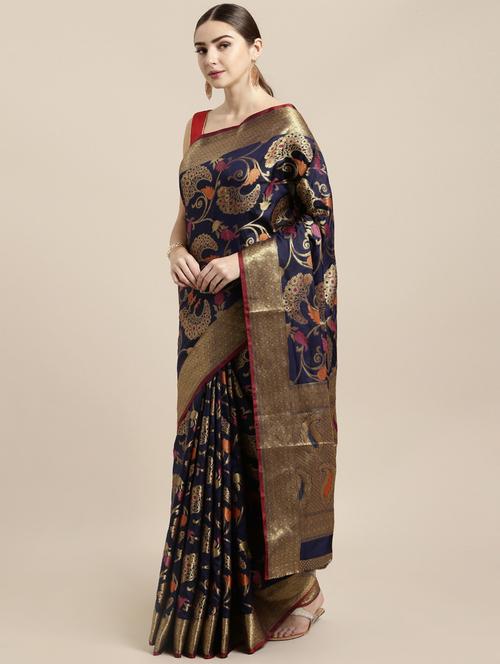 self design banarasi saree with blouse - 16891340 - Very Small Image - 1