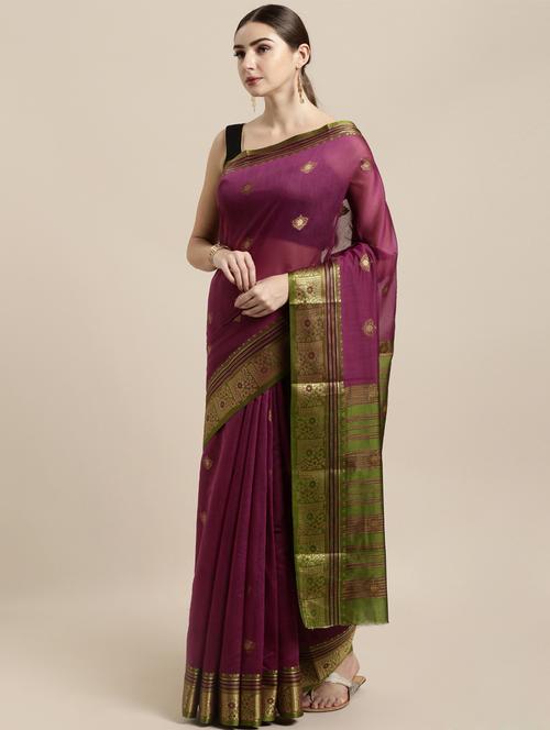 self design banarasi saree with blouse - 16891345 - Very Small Image - 1