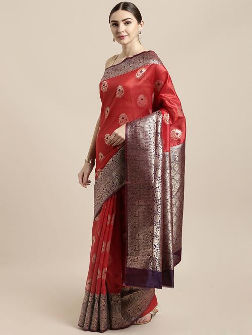 self design banarasi saree with blouse - 16891363 - Very Small Image - 1