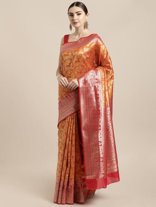 self design banarasi saree with blouse - 16891365 - Very Small Image - 1