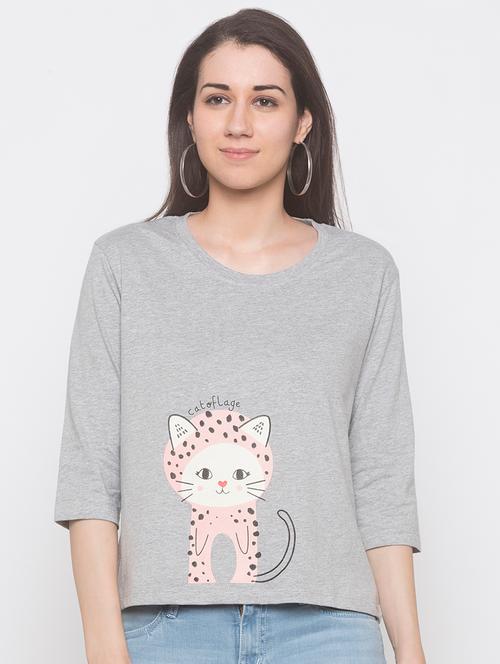 women's front print round neck t-shirt - 16891419 - Very Small Image - 1