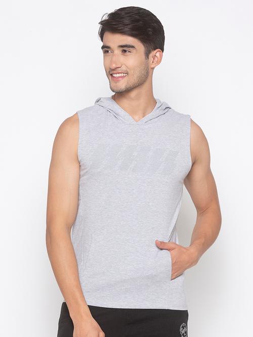 grey chest print hooded t-shirt - 16891470 - Very Small Image - 1