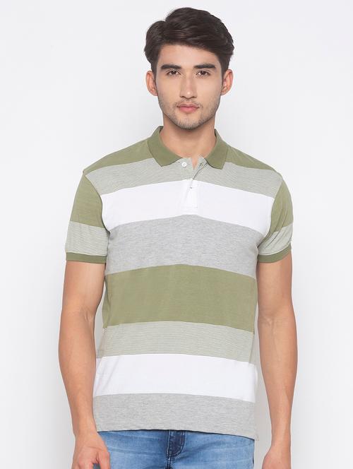 olive green striped polo t-shirt - 16891475 - Very Small Image - 1