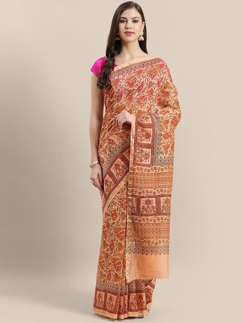floral chanderi saree with blouse - 16891653 - Very Small Image - 1