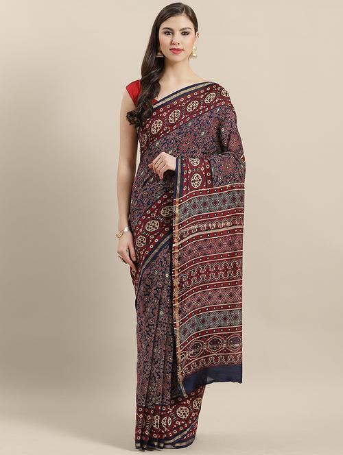 floral printed saree with blouse - 16891657 - Very Small Image - 1