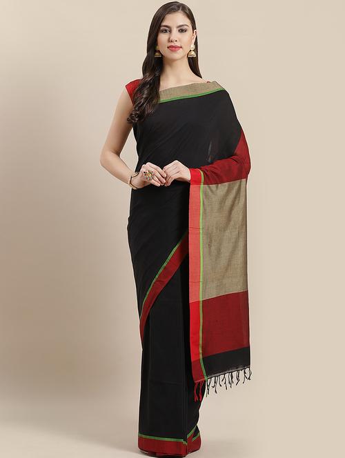 solid bordered saree with blouse - 16891673 - Very Small Image - 1