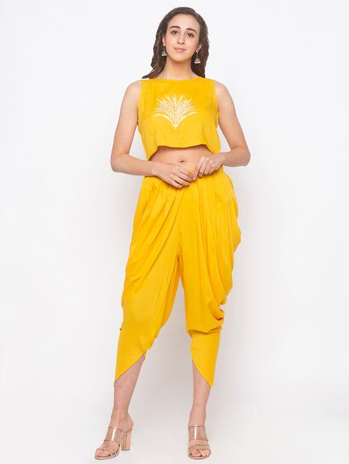 yellow solid dhoti salwar - 16891891 - Very Small Image - 1
