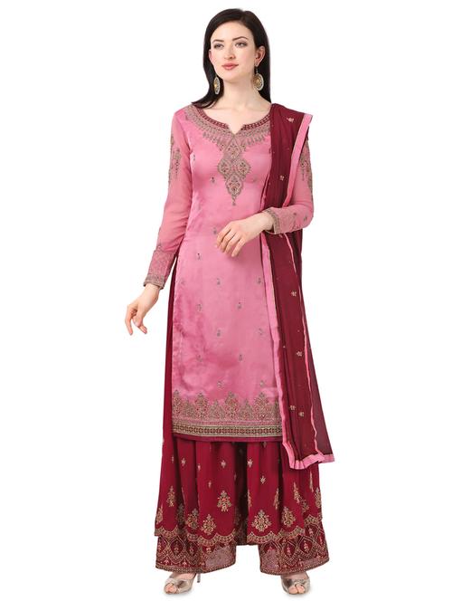 embroidered semi-stitched palazzo suit - 16893369 - Very Small Image - 1