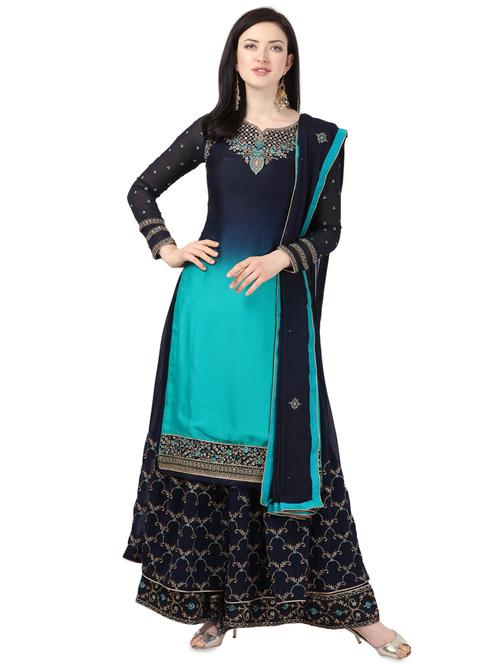 embroidered semi-stitched palazzo suit - 16893372 - Very Small Image - 1