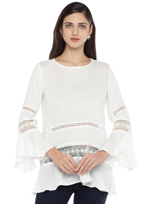lace insert bell sleeved tunic - 16893444 - Very Small Image - 1