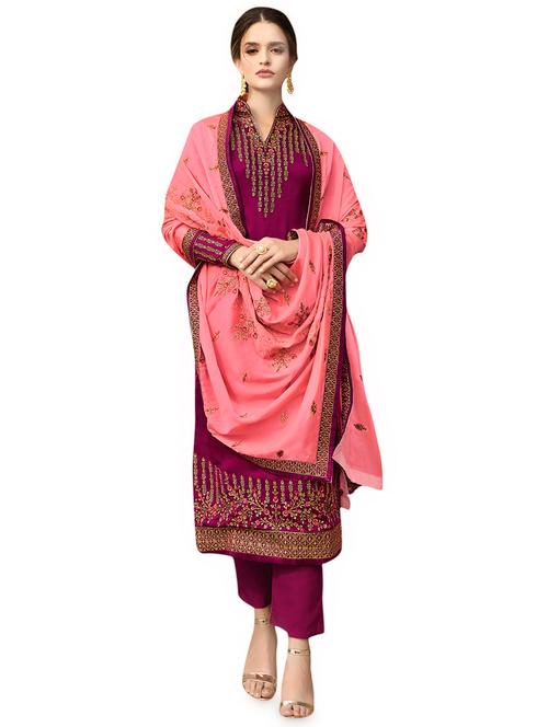 embroidered semi-stitched suit - 16893464 - Very Small Image - 1