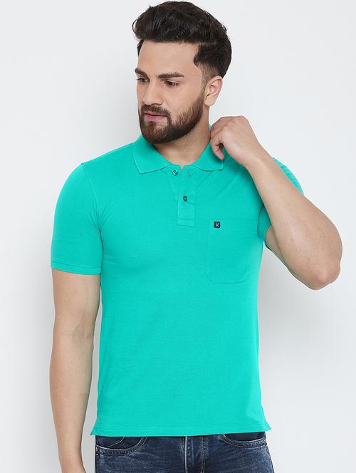 turquoise solid polo t-shirt - 16893617 - Very Small Image - 1