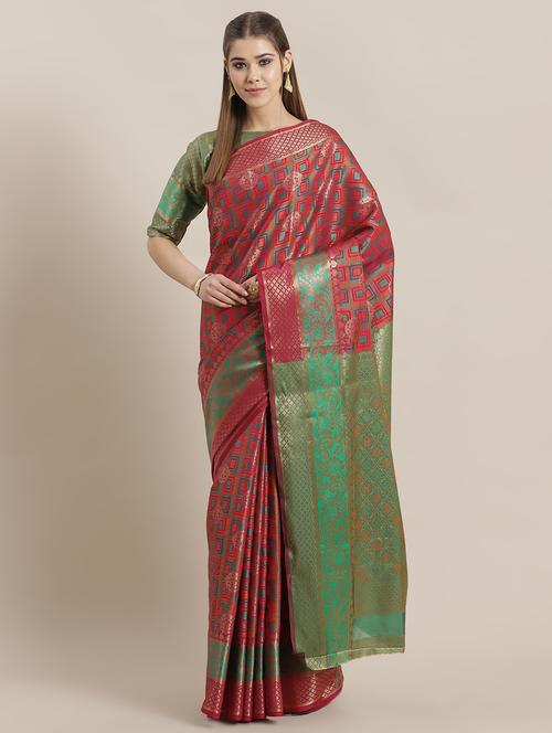 geometrical woven saree with blouse - 16893884 - Very Small Image - 1