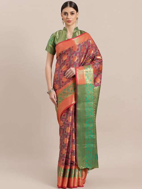 self design woven saree with blouse - 16893887 - Very Small Image - 1