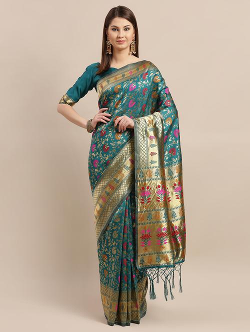 floral woven saree with blouse - 16893888 - Very Small Image - 1