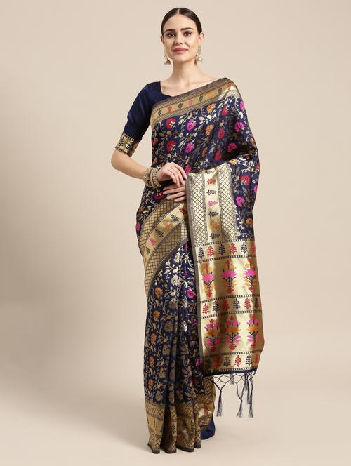 floral woven saree with blouse - 16893889 - Very Small Image - 1
