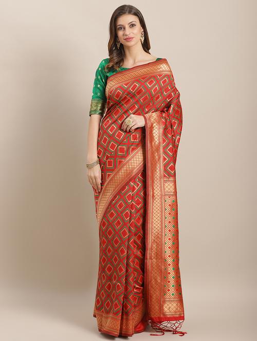 geometrical banarasi saree with blouse - 16893916 - Very Small Image - 1