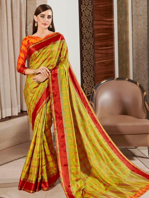 checkered woven saree with blouse - 16894391 - Very Small Image - 1