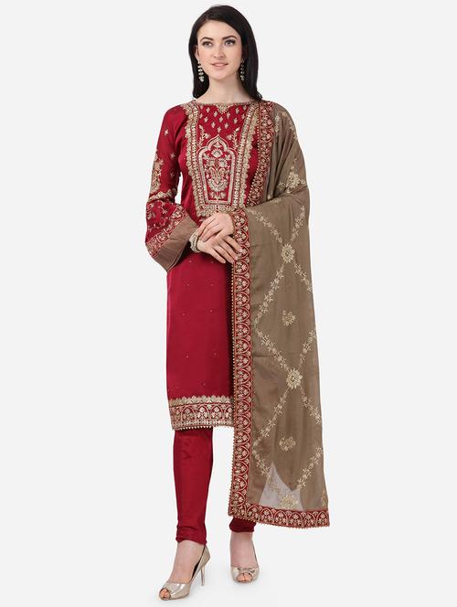 embroidered churidaar unstitched suit - 16894503 - Very Small Image - 1